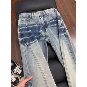 美式复古水洗裂纹牛仔裤男女宽松高街休闲长裤潮K7151-P49网络图图片