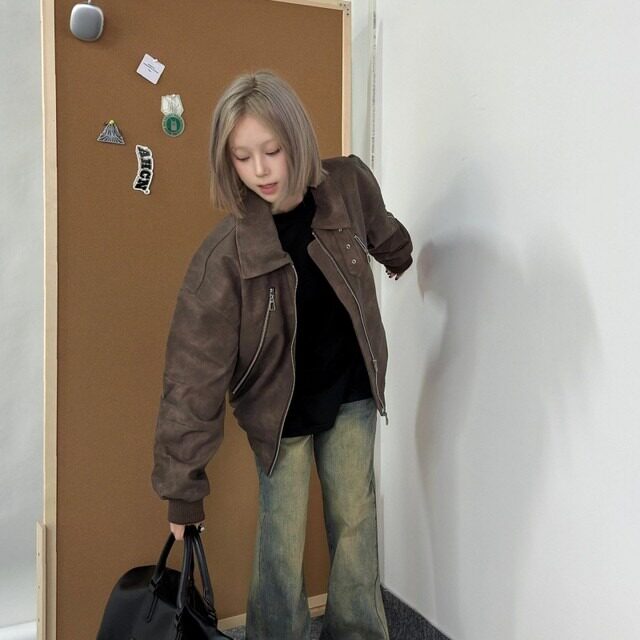 733-P60劲霸世家美拉德棕色PU皮机车上衣春秋季蜘蛛精穿搭外套,男装工装外套,电商B323A