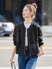 时尚个性拼接撞色皮衣外套PU女2025秋季新款短款上衣，女装短外套，余墨