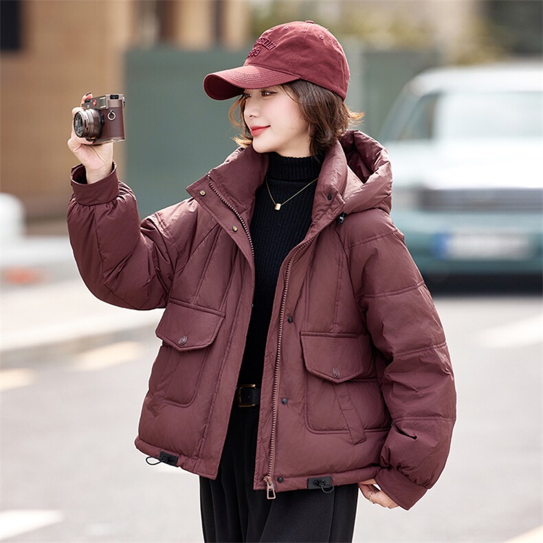 短款羽绒服女2025新款时尚大码小香风洋气白鸭绒冬装加厚连帽外套,女装羽绒服,靓衣阁