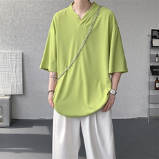 8XL-M短袖t恤男款夏季薄款垂感小V领七分袖加肥加大码DT005特P20，男装T恤，电商B312