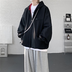 8XL-M美式复古撞色连帽水洗夹克男高级感做旧情侣外套JK1327P88，男装夹克，电商D206-1