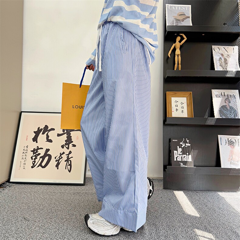 CK02/P68控98秋季中性风韩版条纹抽绳慵懒阔腿休闲裤男女可穿图首,男装休闲裤,星座305B-1