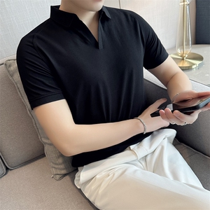 主推常年款V领简约夏轻奢插肩袖翻领Polo衫多色大码T恤T0266-P50图片