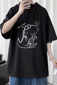 LD54172-P45 连帽短袖t恤男大码胖子带帽五分袖中袖图片