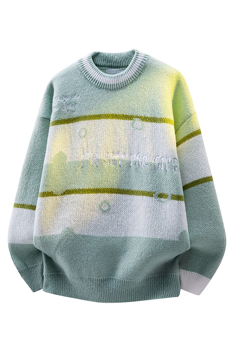 M8161/P65冬季美式时尚撞色条纹圆领?袖毛衣宽松休闲男女bf,男装针织衫/毛衣,电商A141