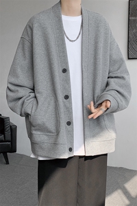 8XL-M春季开衫V领卫衣男港风日系慵懒风痞帅长袖上衣服外套KS001图片