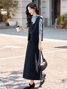 优雅气质蝴蝶结衬衫马甲半身裙三件套女2025秋新款轻熟风显瘦套装图片