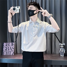 条纹七分袖衬衫男痞帅高级感社会小伙店主风301C-CS22-P58控78，男装衬衫，星座301C（原B323）