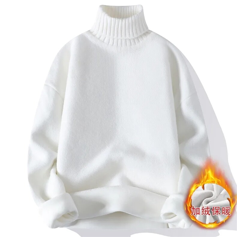 高领毛衣男士冬季加绒加厚宽松打底衫慵懒风粗线纯色大码毛线衣男，男装针织衫/毛衣，星座306A