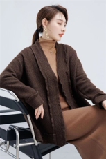 开衫女V领纯色秋冬新款百搭外套毛衣针织上衣，女装羊毛衫，纳慈羊绒
