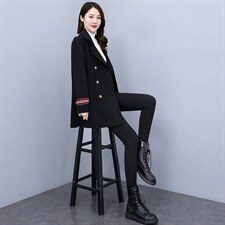 双面绒大衣女双排扣宽松休闲2021年新款中长款外套，女装毛呢外套，香水丽阁