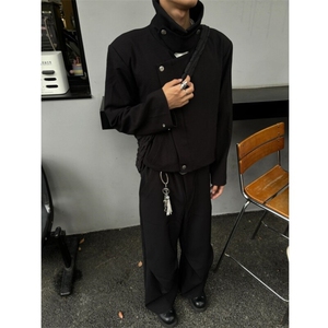 （现货）自制款 纽扣斜拉链襟翻领垫肩短款夹克外套男，男装夹克，星座910A