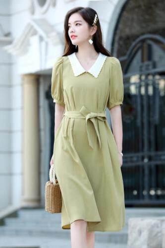 【夏季新款】超减龄的韩系甜美风连衣裙，撞色的花边娃娃领搭配，女装连衣裙，杰菲娜