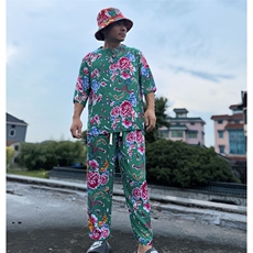 TZ340男士夏秋风大花套装大码宽松凉爽透气个性外套可作睡衣，男装休闲套装，星座115A-2