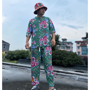 TZ340男士夏秋风大花套装大码宽松凉爽透气个性外套可作睡衣图片