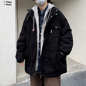 A850-P88 2024新款连帽工装假两件男款潮牌风衣外套情侣棉图片