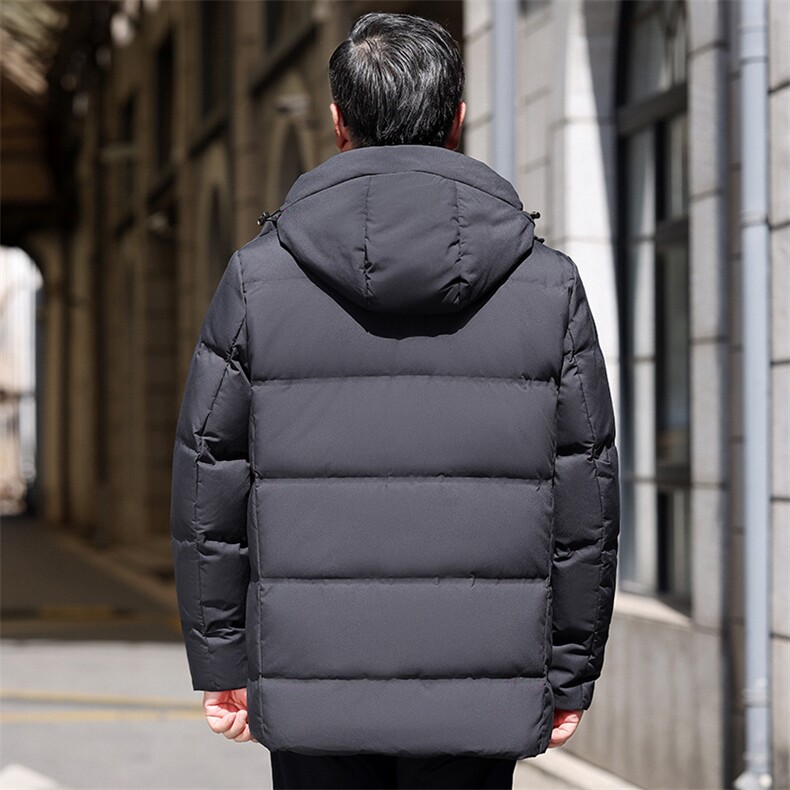 冬季中老年男士黑色中长款90羽绒服爸爸加厚御寒保暖上衣连帽外套,男装羽绒服,电商B212（原钱塘6029）