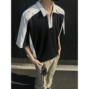 得物抖音高品二开240克纯棉美式高街痞帅POLO翻领潮牌短袖T恤图片