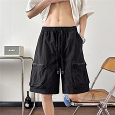 原宿新款潮流气质工装褶皱尼龙大口袋五分休闲裤男无品牌慵懒文艺，男装工装外套，星座506