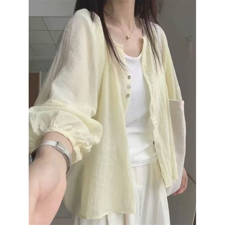 亚麻防晒衬衫女薄夏季小开衫外搭宽松长袖纯棉衬衣上衣CA321，男装防晒衣，星座1116A（原606A-3）