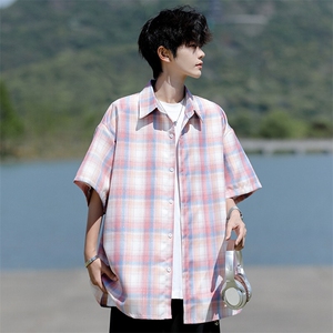 8XL-M格子短袖衬衫男夏季薄款DK制服衬衣JK学院风半袖外套DC28004图片