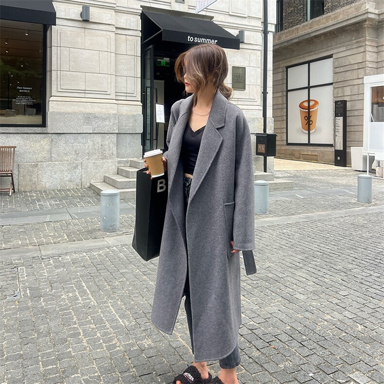 2025年夏季常规中长款长袖纯色时尚百搭双面呢大衣简约大方，女装双面呢大衣，蒙绒特