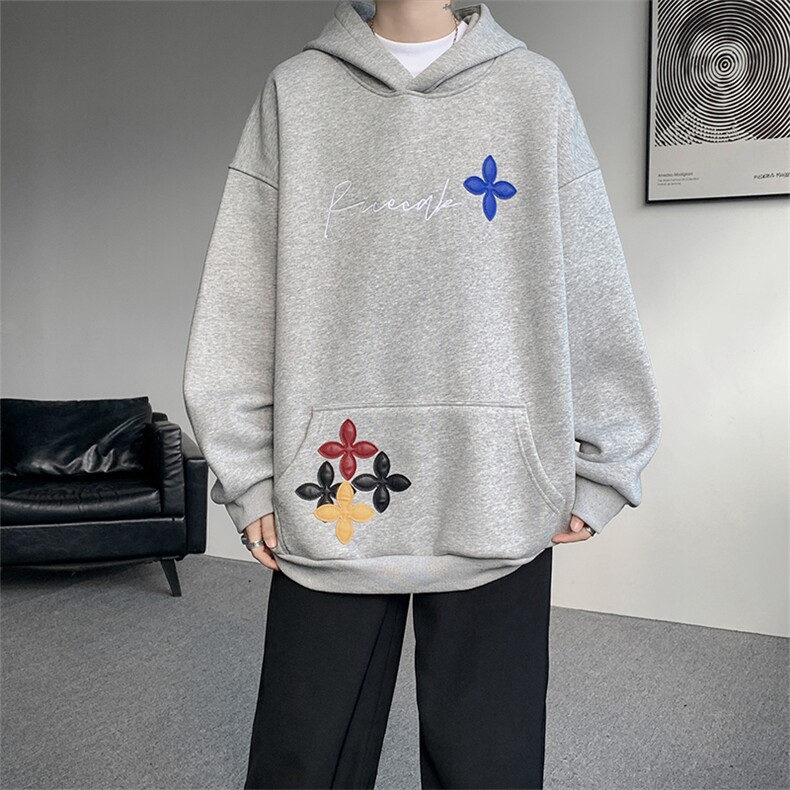 秋季美式小众情侣加厚外套宽松重工贴片刺绣连帽卫衣男潮WY22P78,女装短外套,电商D206-1