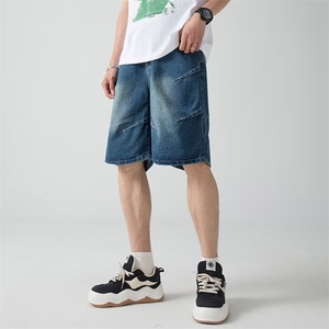 直筒美式休闲工装复古牛仔短裤男纽扣夏季宽松高街潮牌五分中裤图片