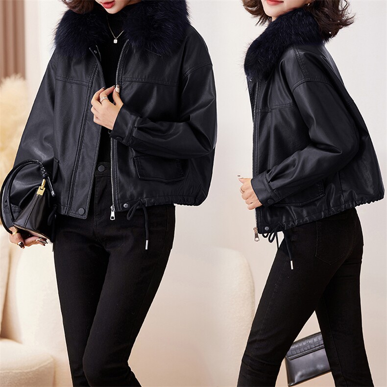 欧货加绒加厚皮衣外套女2024冬季新款小个子短款休闲机车服皮夹克,女装皮衣,跑量工厂店
