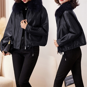 欧货加绒加厚皮衣外套女2024冬季新款小个子短款休闲机车服皮夹克图片