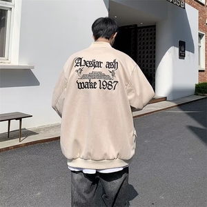麂皮绒刺绣冬季加棉麂皮绒棉服MA1棒球服男哥特高街风外套 JY152图片