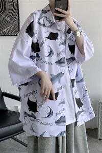 2023年夏季新款动物鱼满印冰丝短袖衬衫宽松衬衣A071-C19-P35，男装衬衫，电商A071
