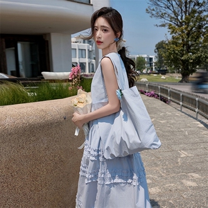 BAO韩系木耳边圆领层次无袖女2025夏季新款减龄显瘦加包包背心裙图片