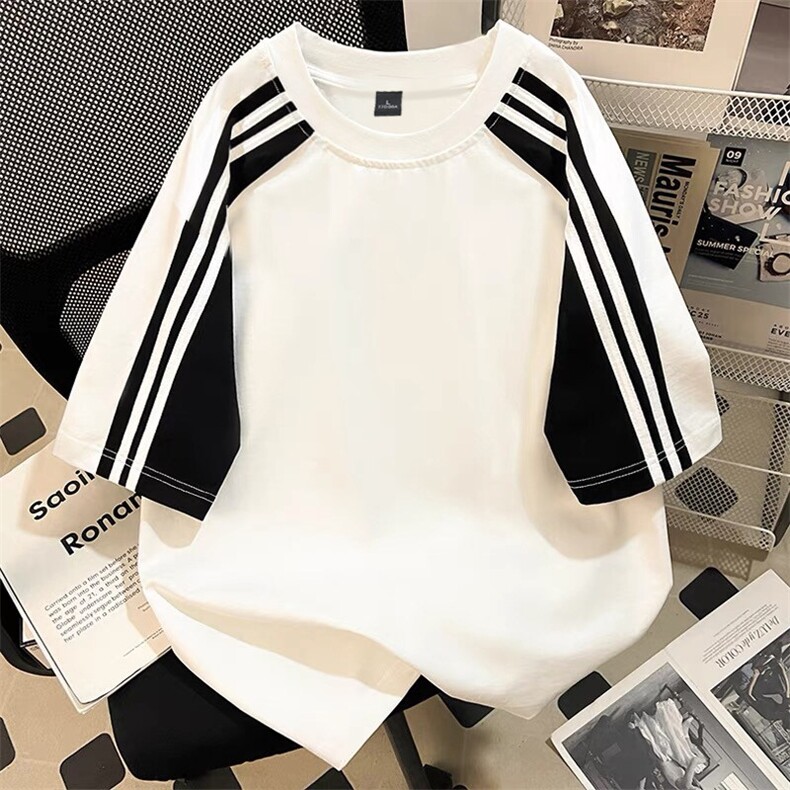 得物300克重磅双纱纯棉宽松撞色打底衫短袖圆领T恤男RH5020-特P35,男装T恤,星座610B-1