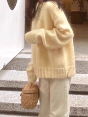 2025年秋季常规款套头圆领长袖宽松时尚百搭通勤，女装针织衫/毛衣，恩泰羊绒