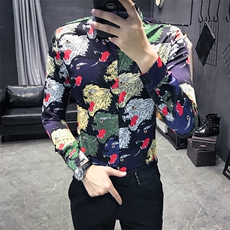 秋季英伦硬汉男衬衫网红小伙绅士花衬衫图2C301-C83-P55，男装衬衫，电商C301