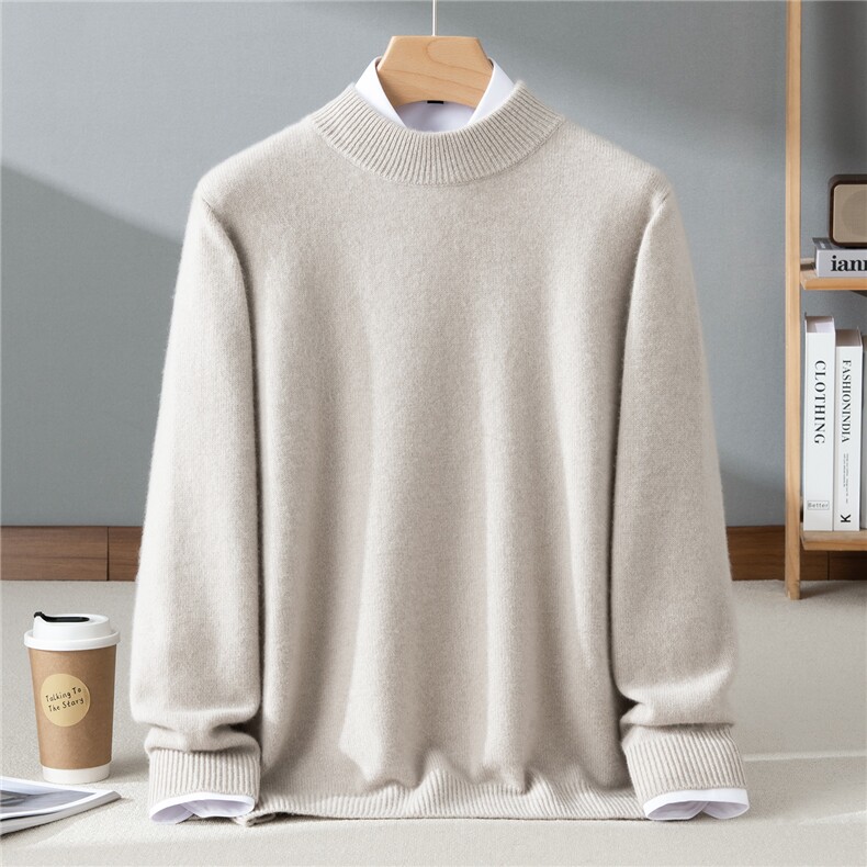 2025秋冬百搭时尚双股平面半高领针织衫，男装羊绒套衫，牧群羊绒