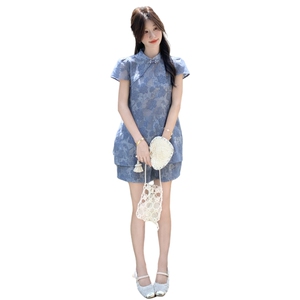 新中式国风套装女2025夏季新款时尚复古盘扣印花上衣阔腿裤两件套图片
