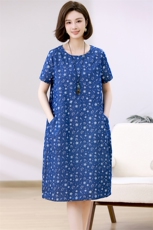 【花团锦簇】夏季新款桑蚕丝连衣裙中老年不挑身材中长裙12431，女装连衣裙，忆绮罗