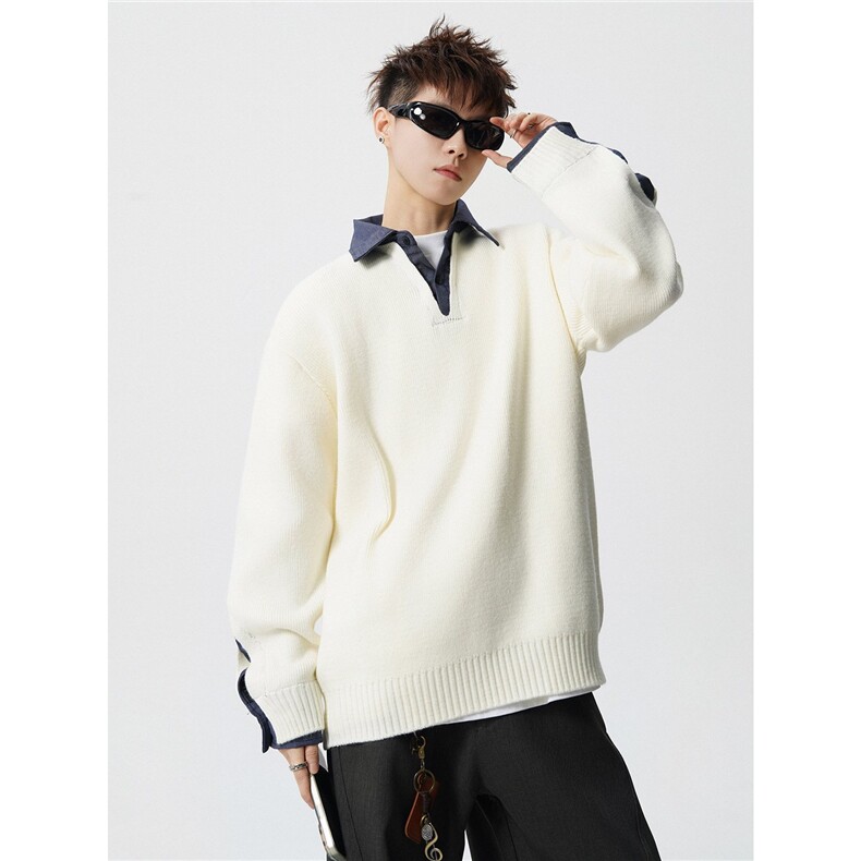 8643-P682025年秋冬季新款休闲毛衣男士时尚翻领长袖宽松针织衫，男装针织衫/毛衣，电商A113