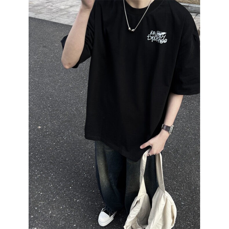 美式高街纯棉小领口短袖oversize280g重磅t恤vibe潮七分袖,男装T恤,星座310A-4