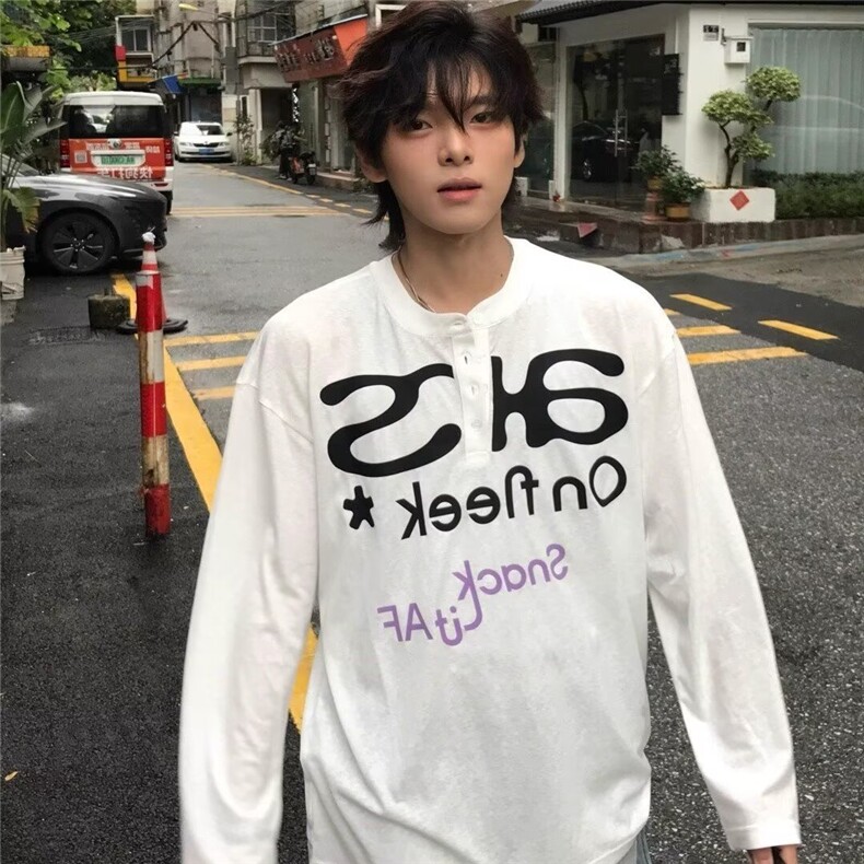 简约日系慵懒气质潮流文艺长袖T时尚百搭原宿流行新款ins,男装T恤,星座506A