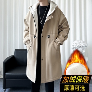 加绒风衣男中长款呢大衣男棉衣男F009薄P115加绒P135爆景二图片