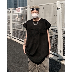 多巴胺粉红色背心男夏季大码美式重磅麂皮绒字母运动无袖坎肩t恤，男装背心/马甲，电商A058-1（原电商C417）