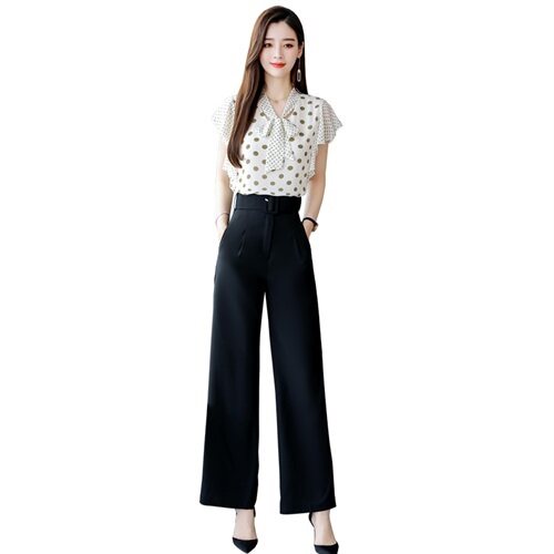 高级美容院工作服女职业气质休闲套装薄款阔腿裤白衬衫上衣黑裤子,女装套装/套裙,星宇服饰