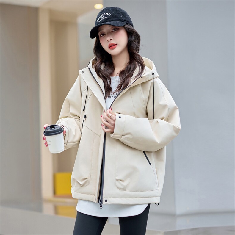 冲锋衣夹棉外套女2025冬季新款厚款连帽棉袄宽松休闲时尚大衣,女装棉衣/棉服,梦懿尔