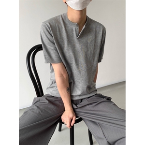 亨利领夏季冰丝凉感短袖T恤衫老钱风针织衫潮男透气宽松版 T840图片