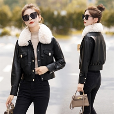 2024年冬季新款加绒保暖休闲皮衣外套（毛领可脱卸），女装短外套，臻衣坊