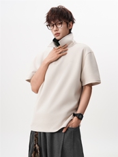 M-8XL美式复古撞色拼接polo衫半拉链短袖t恤大码宽松DX1227/特P40，男装T恤，电商B238